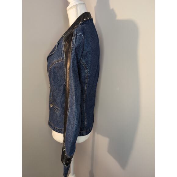 Vintage denim studded biker southwestern cross sleeve jacket L - Picture 5 of 8